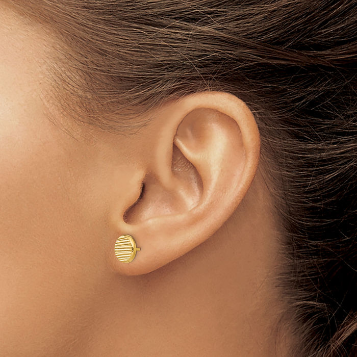 14K Solid Yellow Gold Disc Stud Earrings