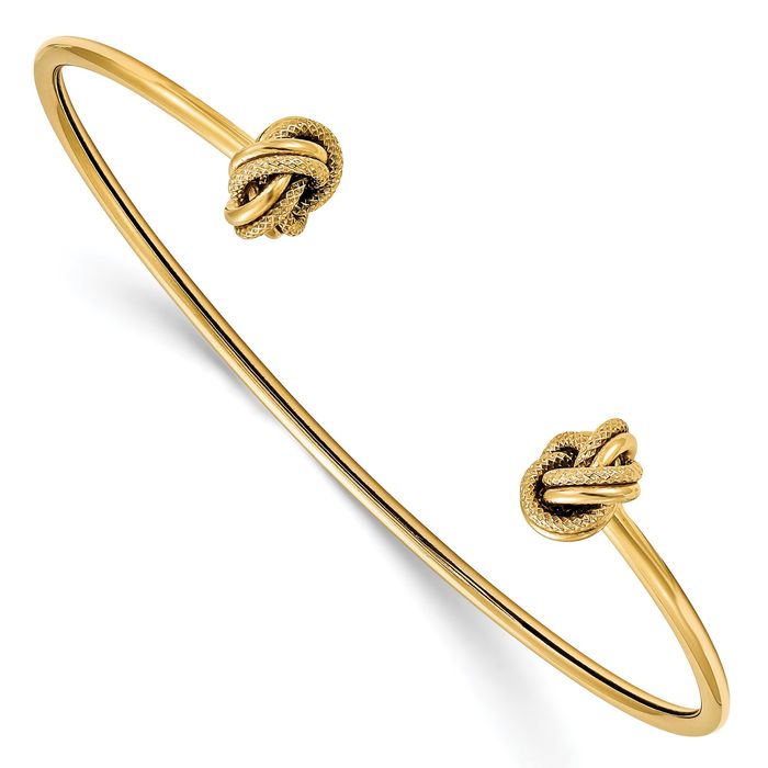 14K Solid Yellow Gold Love Knot Flexible Cuff Bangle Bracelet - Picture 8 of 12