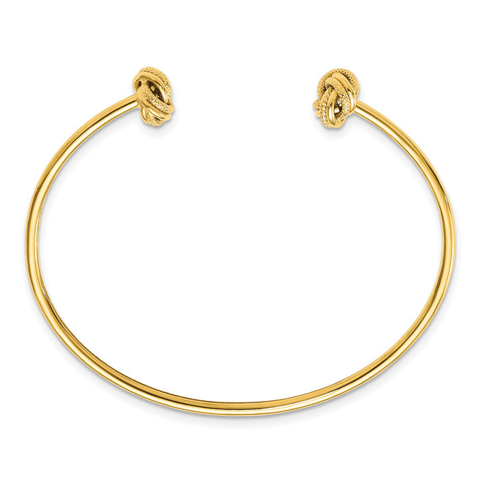 14K Solid Yellow Gold Love Knot Flexible Cuff Bangle Bracelet - Picture 10 of 12