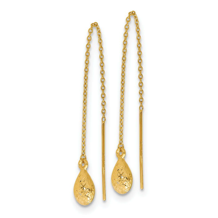 14K Solid Yellow Gold Tear Threader Drop Dangle Earrings