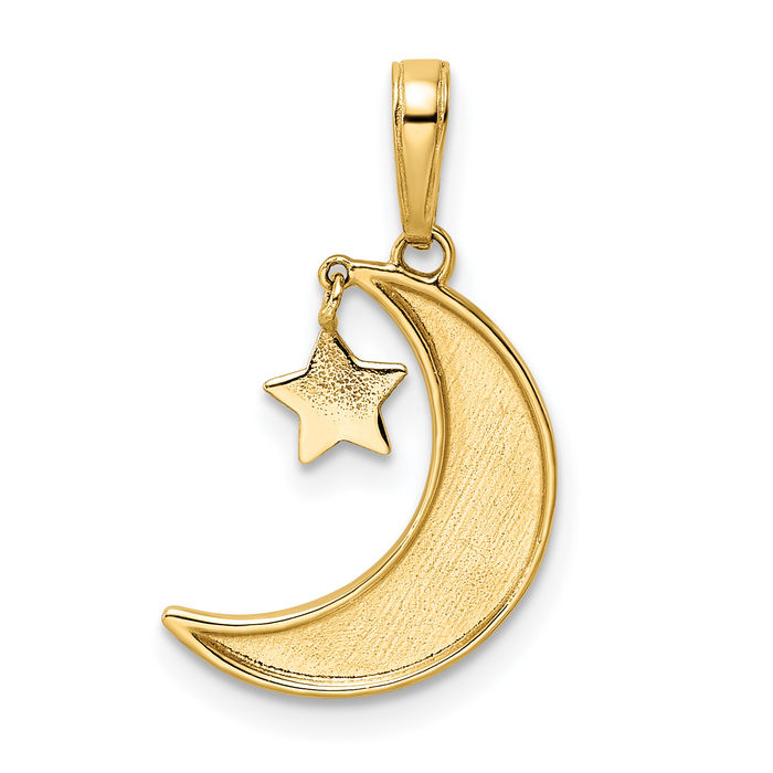 14K Solid Two Tone Yellow White Gold Crescent Moon Dangling Star Necklace Chain Pendant Charm Celestial Jewelry