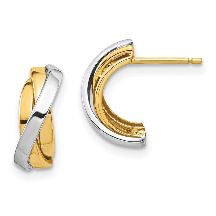 14K Solid Two Tone Yellow White Gold Triple C Small Hoop Drop Dangle Earrings