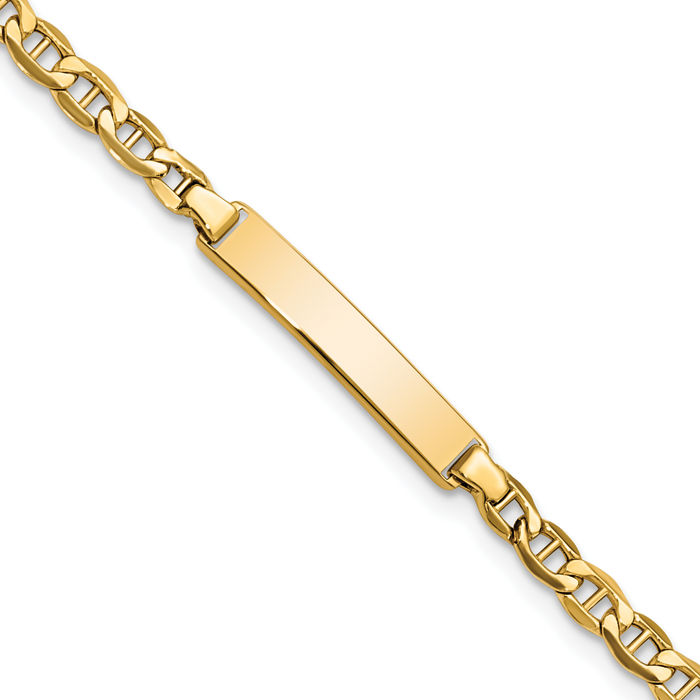 14K Solid Yellow Gold Anchor Mariner Link Name Bar Identification ID Bracelet