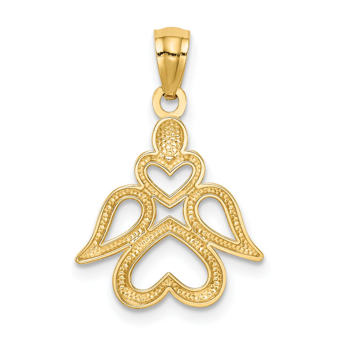 14K Solid Yellow Gold Guardian Angel Wings Necklace Protect Us Cherub Pendant Religious Charm