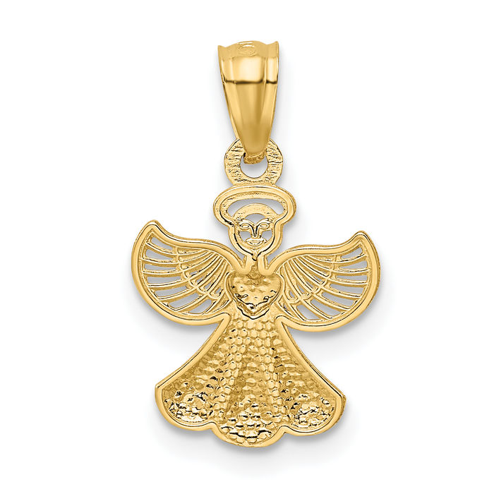 14K Solid Yellow Gold Guardian Angel Wings Necklace Protect Us Cherub Pendant Religious Charm