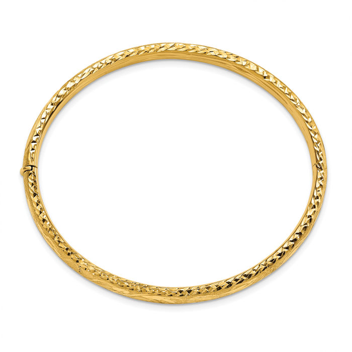 14K Solid Yellow Gold Flower Bangle Bracelet