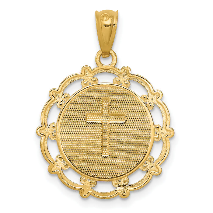 14K Solid Yellow Gold Baptism Christening Initiation Necklace Christian Religious Chain Pendant Faith Charm