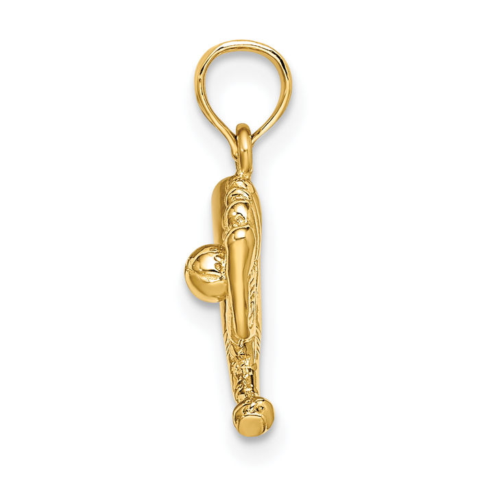 14K Solid Yellow Gold Baseball Bat Glove Necklace Softball Charm Sports Pendant