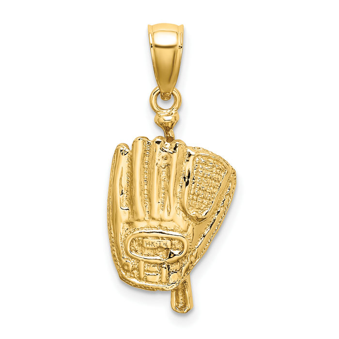 14K Solid Yellow Gold Baseball Glove Bat Ball Necklace Softball Charm Sports Pendant