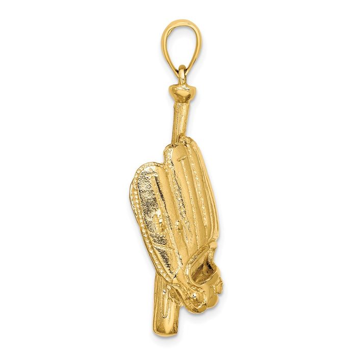 14K Solid Yellow Gold Baseball Glove Bat Ball Necklace Softball Charm Sports Pendant