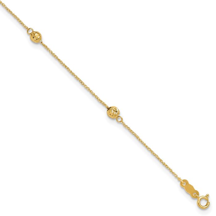 14K Solid Yellow Gold Bead Anklet Summer Beach Foot Ankle Bracelet