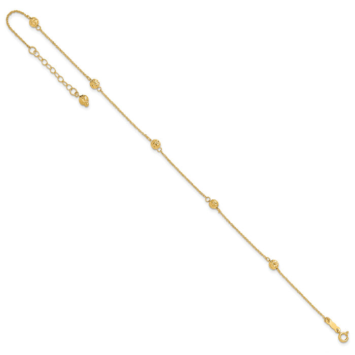 14K Solid Yellow Gold Bead Anklet Summer Beach Foot Ankle Bracelet