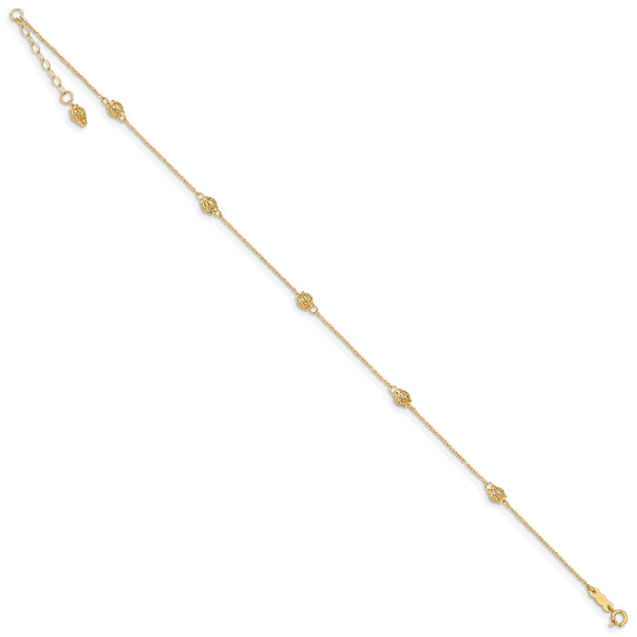 14K Solid Yellow Gold Bead Anklet Summer Beach Foot Ankle Bracelet