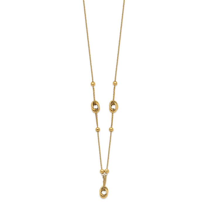 14K Solid Yellow Gold Bead Link Chain Necklace