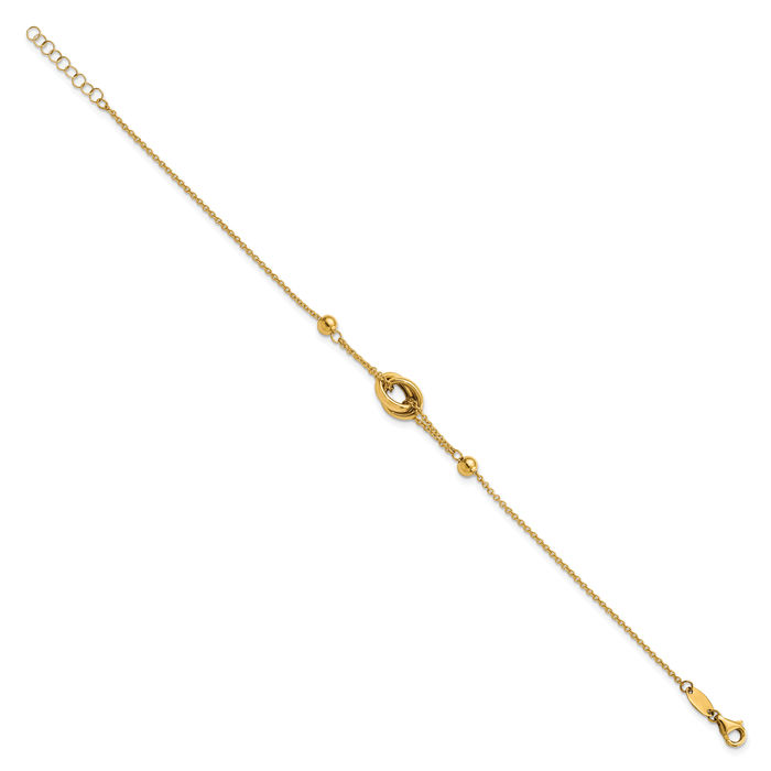 14K Solid Yellow Gold Bead Link Chain Bracelet