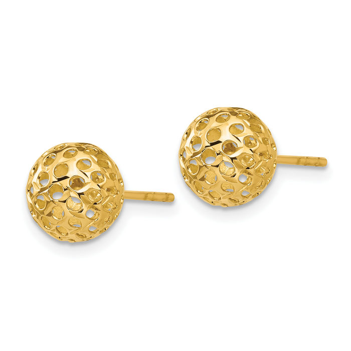 14K Solid Yellow Gold Bead Stud Earrings