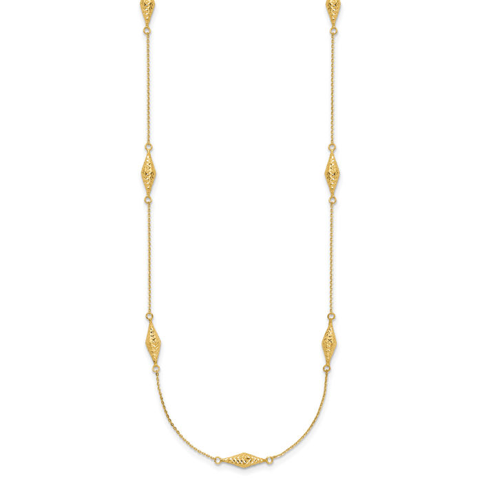 14K Solid Yellow Gold Beaded Necklace Chain