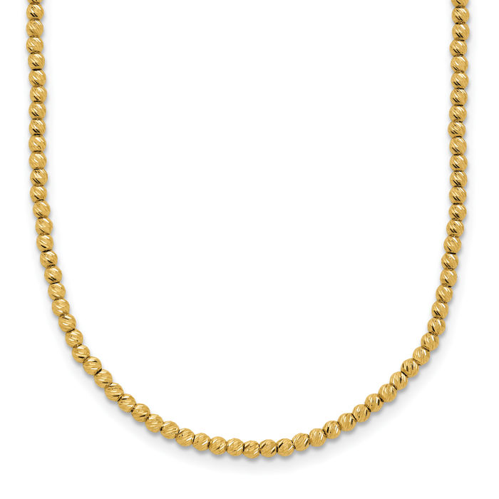 14K Solid Yellow Gold Beaded Ball Necklace Chain