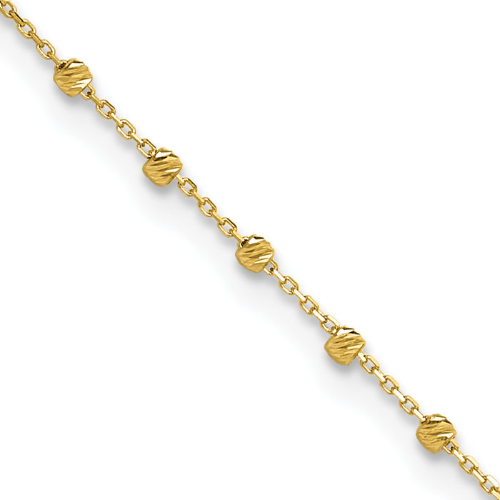 14K Solid Yellow Gold Beaded Anklet Summer Beach Foot Ankle Bracelet