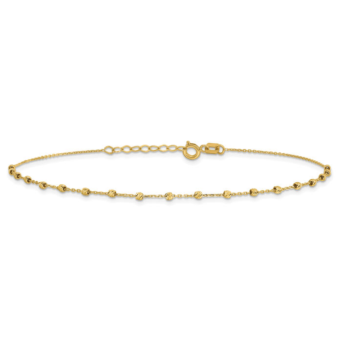 14K Solid Yellow Gold Beaded Anklet Summer Beach Foot Ankle Bracelet