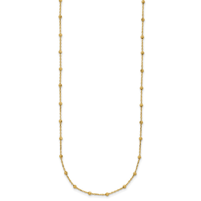 14K Solid Yellow Gold Bead Ball Chain Necklace