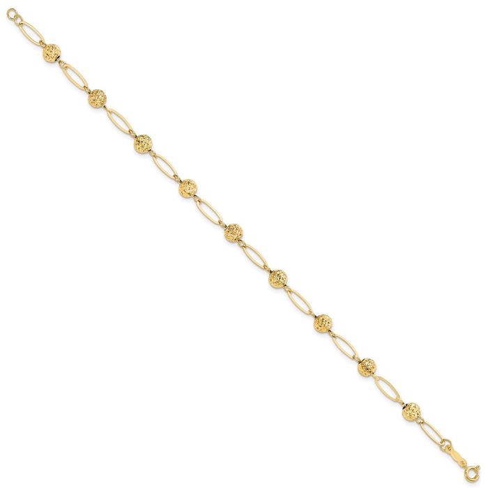 14K Solid Yellow Gold Beads Link Chain Bracelet