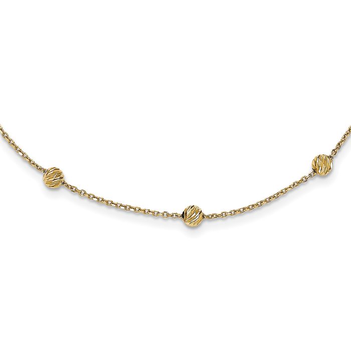 14K Solid Yellow Gold Beads Station Chain Necklace