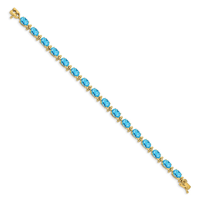 14K Solid Yellow Gold Swiss Blue Topaz Chain Gemstone Tennis Bracelet