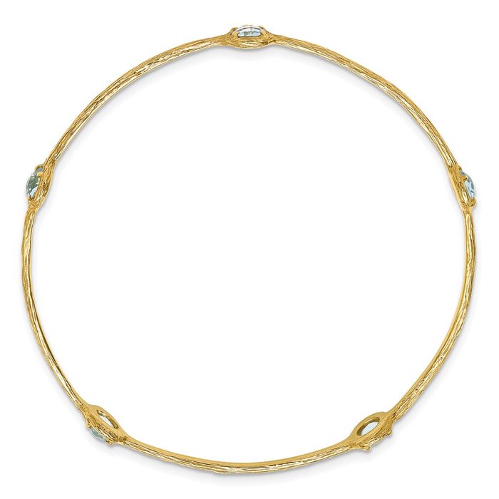 14K Solid Yellow Gold Sky Blue Topaz Slip On Gemstone Bangle Bracelet