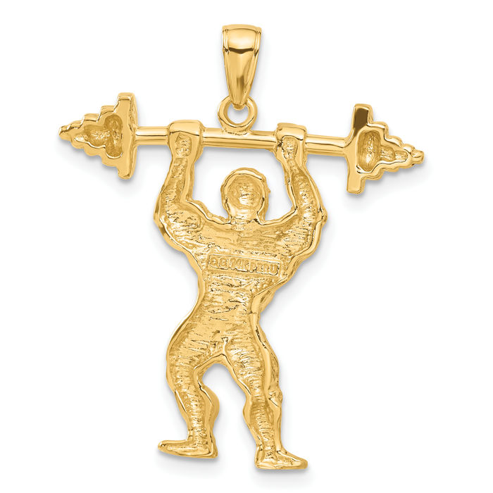 14K Solid Yellow Gold Bodybuilder Weights Necklace Weightlifting Gym Sports Pendant Lover Fitness Charm