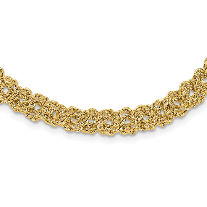 14K Solid Yellow Gold Braided Rope Chain Twisted Link Necklace