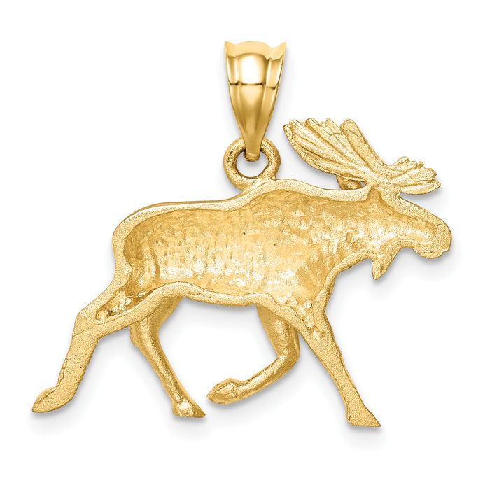 14K Solid Yellow Gold Alaskan Moose Necklace Chain Pendant Charm