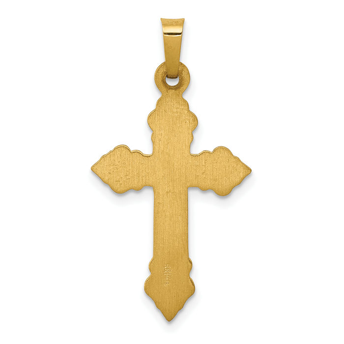 14K Solid Yellow Gold Budded Holy Cross Necklace Religious Chain Pendant Jesus Christ Christian Charm