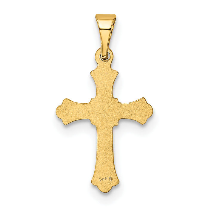 14K Solid Yellow Gold Budded Holy Cross Necklace Religious Chain Pendant Jesus Christ Christian Charm