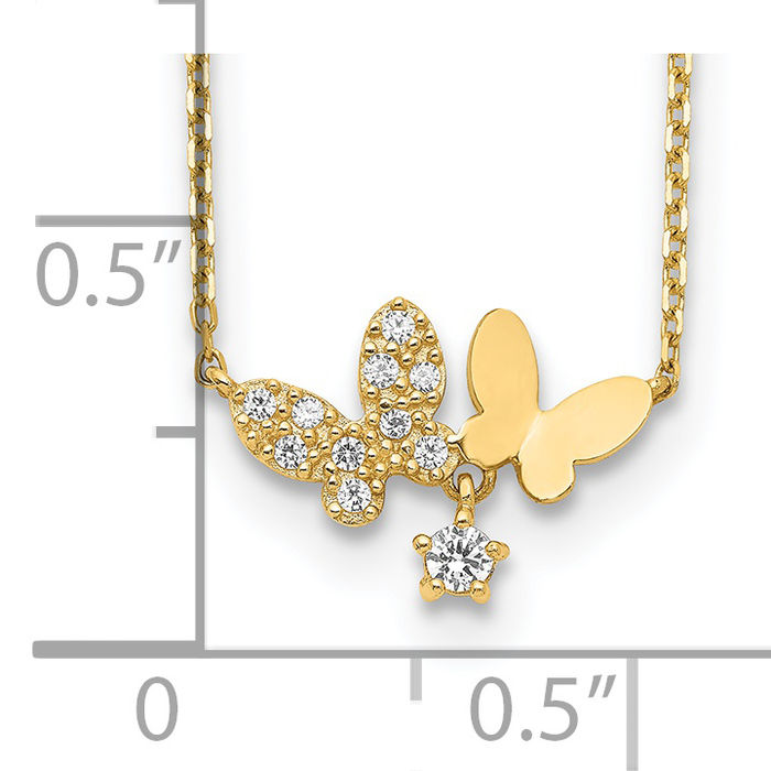 14K Solid Yellow Gold Butterflies CZ Chain Necklace - Picture 11 of 12