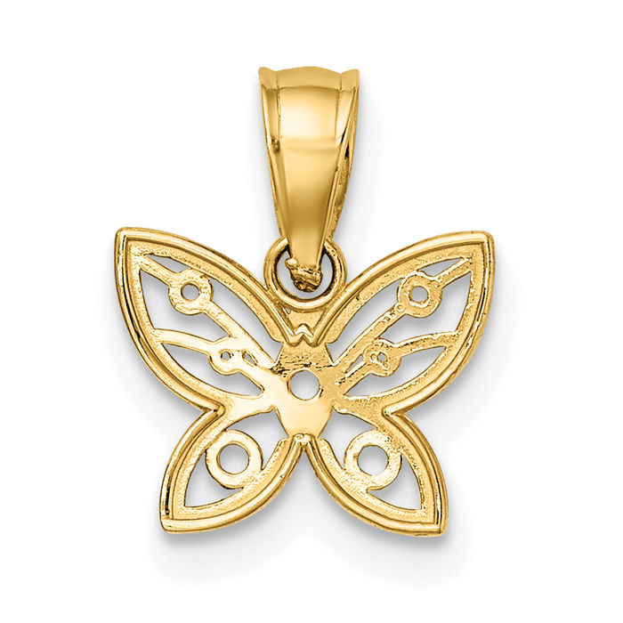 14K Solid Yellow Gold Butterfly Wings Necklace Chain Pendant Charm