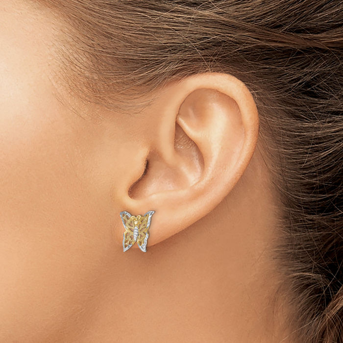 14K Solid Yellow Gold Butterfly Wings Stud Earrings