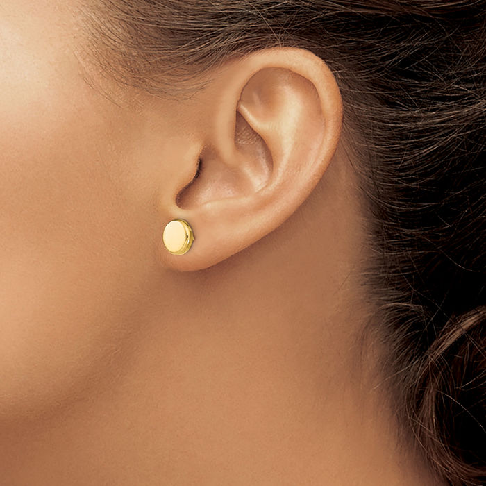 14K Solid Yellow Gold Button Stud Earrings