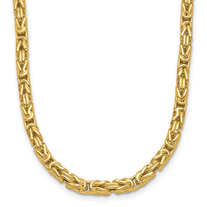 14K Solid Yellow Gold Byzantine Link Chain Necklace