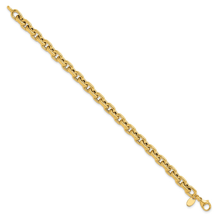 14K Solid Yellow Gold Cable Rolo Link Chain Bracelet