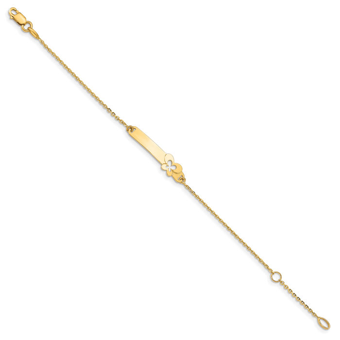 14K Solid Yellow Gold Butterfly Wings Name Bar Identification ID Bracelet