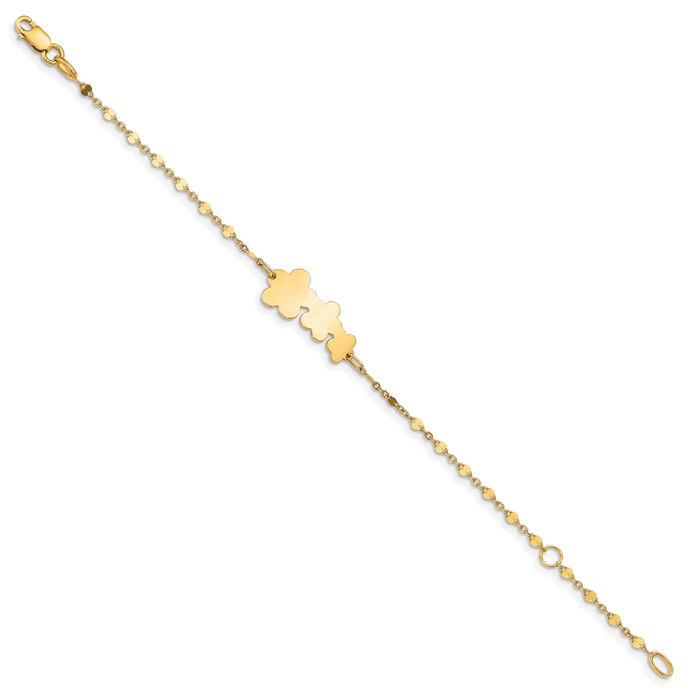 14K Solid Yellow Gold Flowers Chain Charm Bracelet