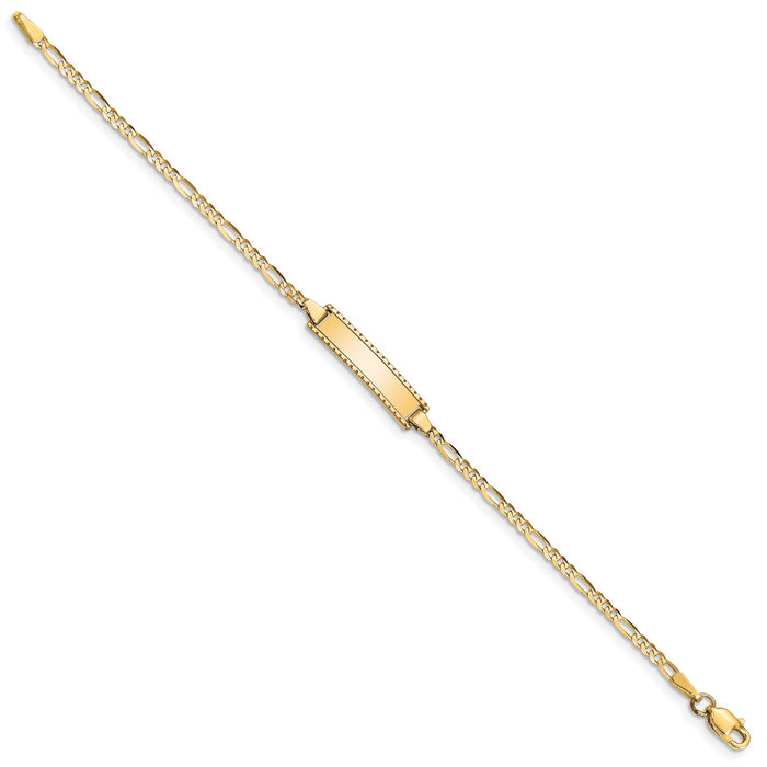 14K Solid Yellow Gold Figaro Link Name Bar Identification ID Bracelet