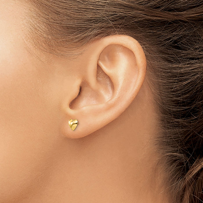 14K Solid Yellow Gold Heart Stud Earrings