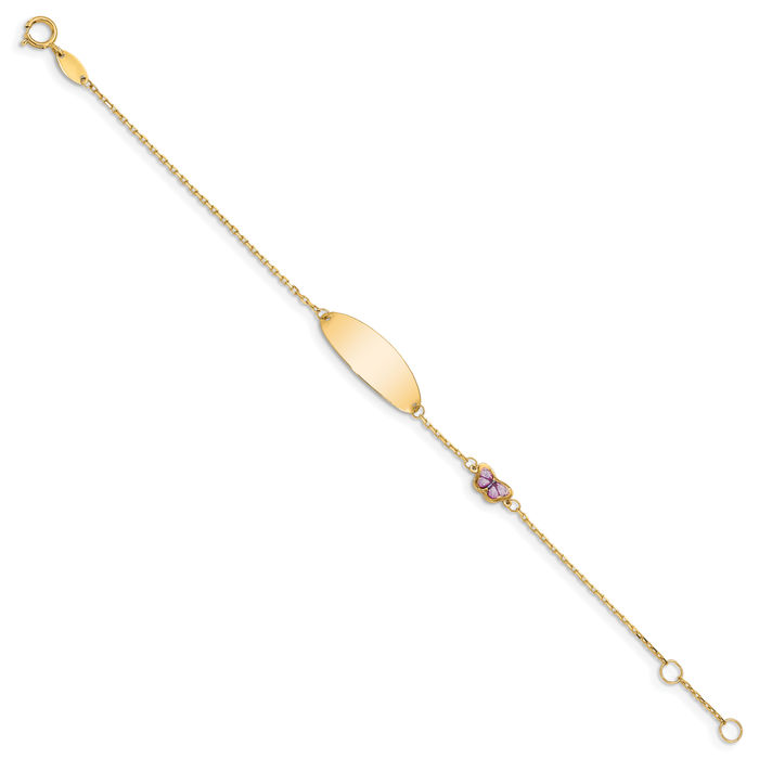 14K Solid Yellow Gold Butterfly Wings Name Bar Identification ID Bracelet