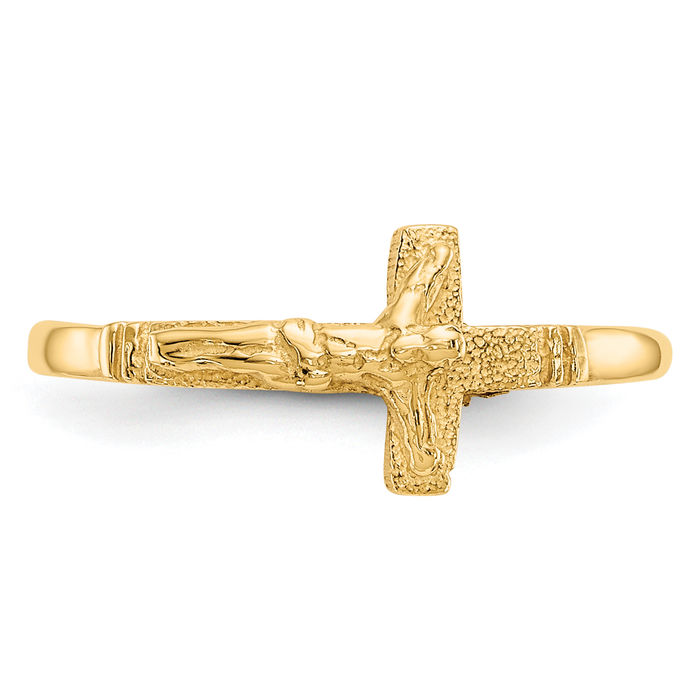 14K Solid Yellow Gold Lord Jesus Christ Crucifix Holy Cross Ring Christian Religious Band