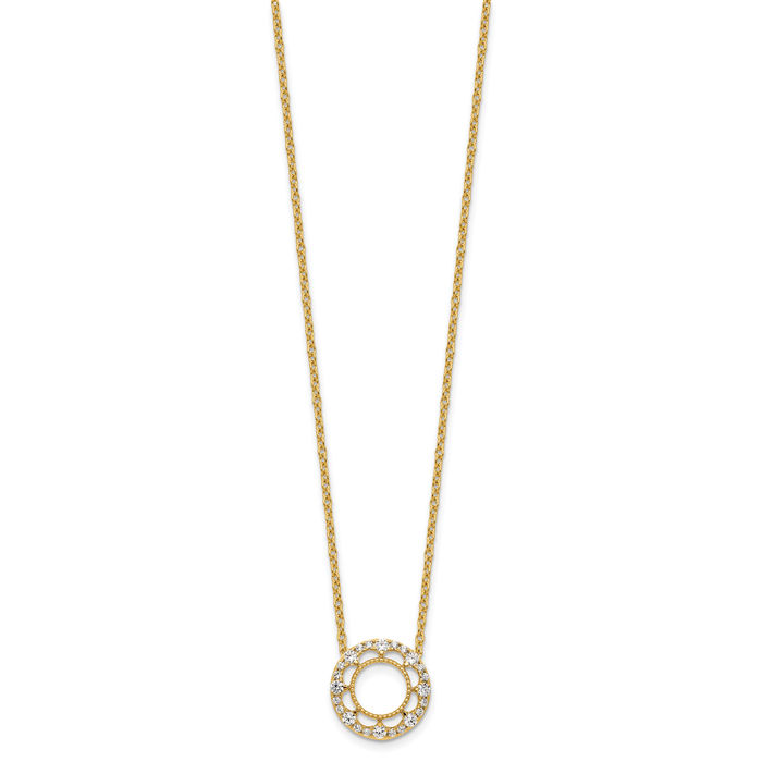 14K Solid Yellow Gold Circle Round Geometric Diamond Necklace Chain