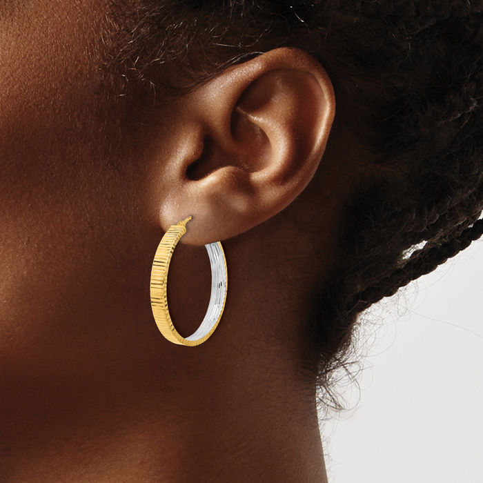 14K Solid Yellow Gold Circle Round Medium Hoop Earrings