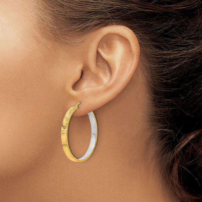 14K Solid Yellow Gold Circle Round Medium Hoop Earrings