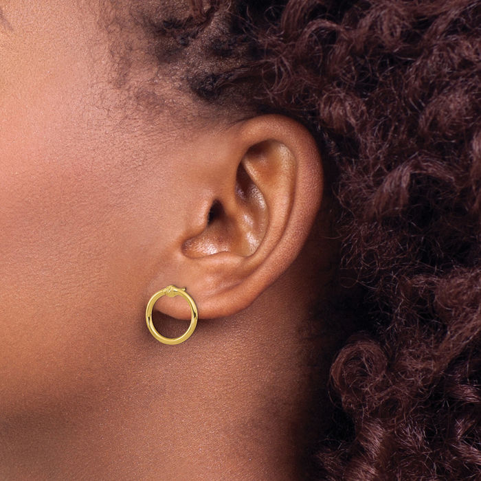 14K Solid Yellow Gold Circle Round Stud Earrings